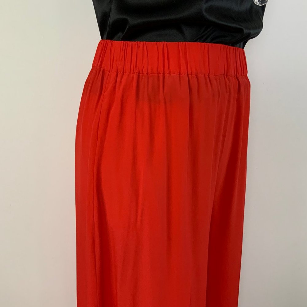 Les Copains Italy Scarlet Red Wide Leg Silk Palazzo Pants Size 8 - Picture 11 of 16